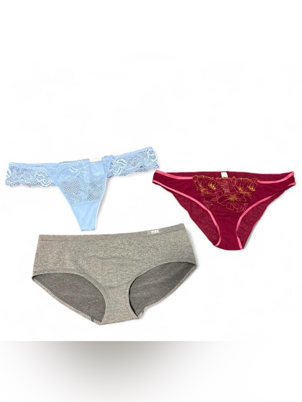 Victoria's Secret PINK & Auden Panties Lot 3pc Size L NWT NWOT Lace Thong Brief